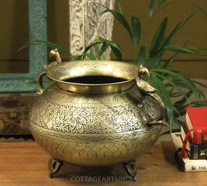 Brass Vintage Carved Planter