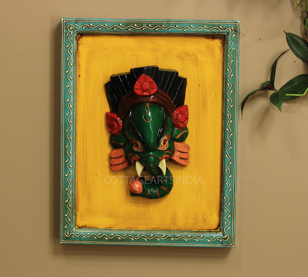 Wooden Ganesha Wall Mask in Frame
