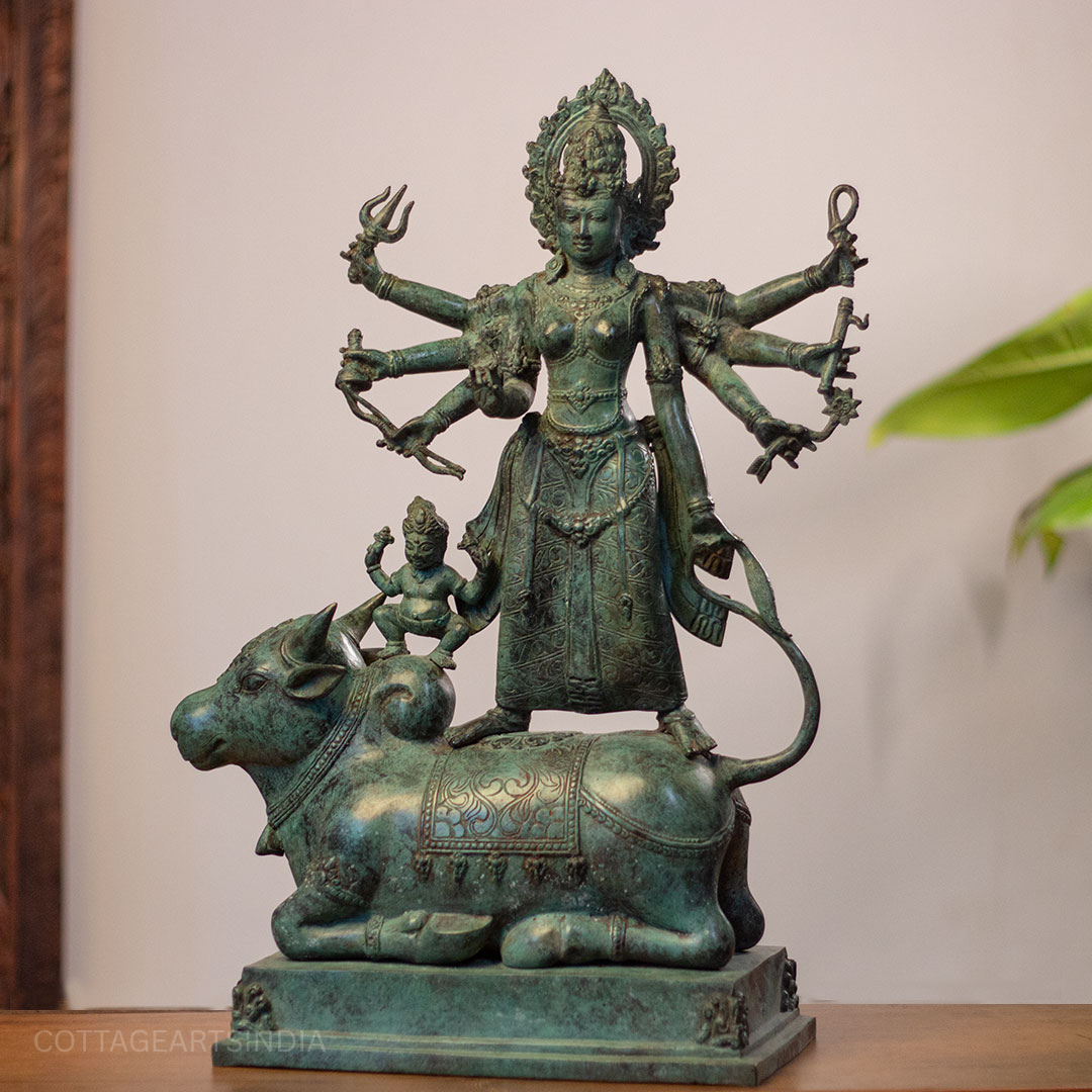 Balinese Bronze Durga Statue on Mahishasura