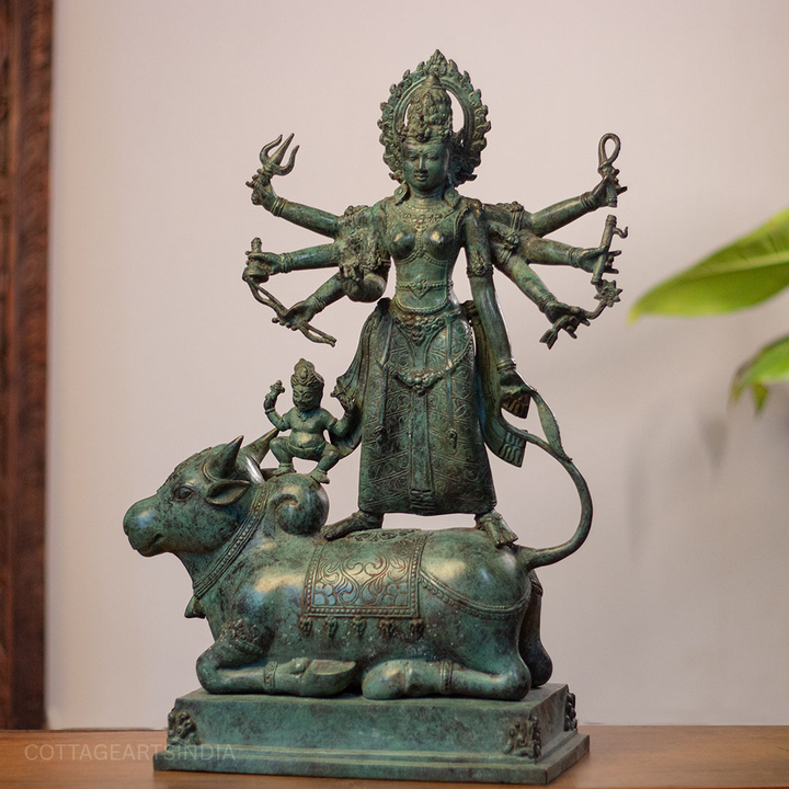 Balinese Bronze Durga Statue on Mahishasura