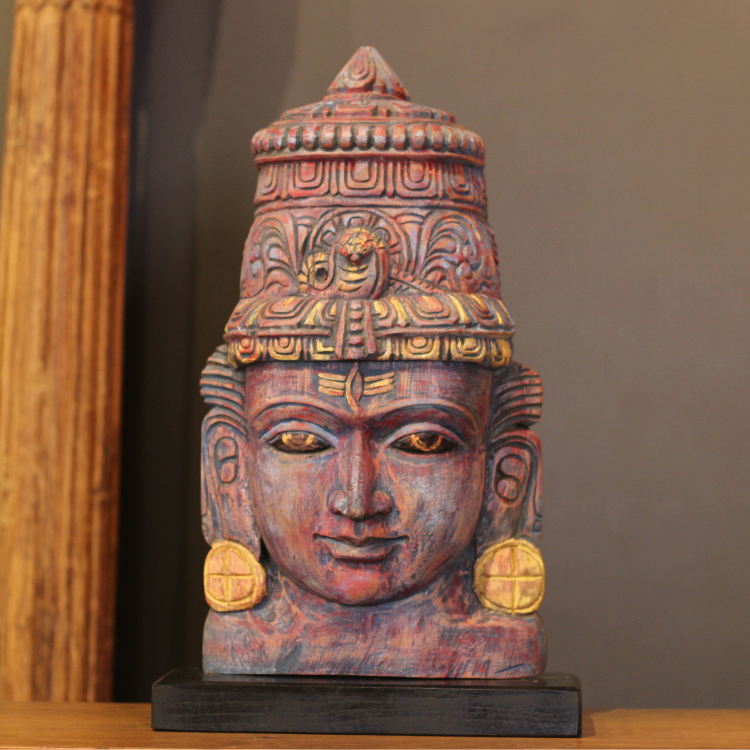 Wooden Shiva Mask on Stand