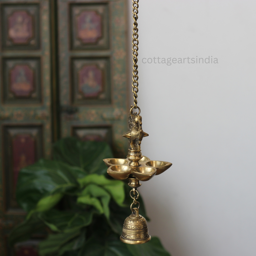 Handcrafted Brass Hanging Diya with Bell