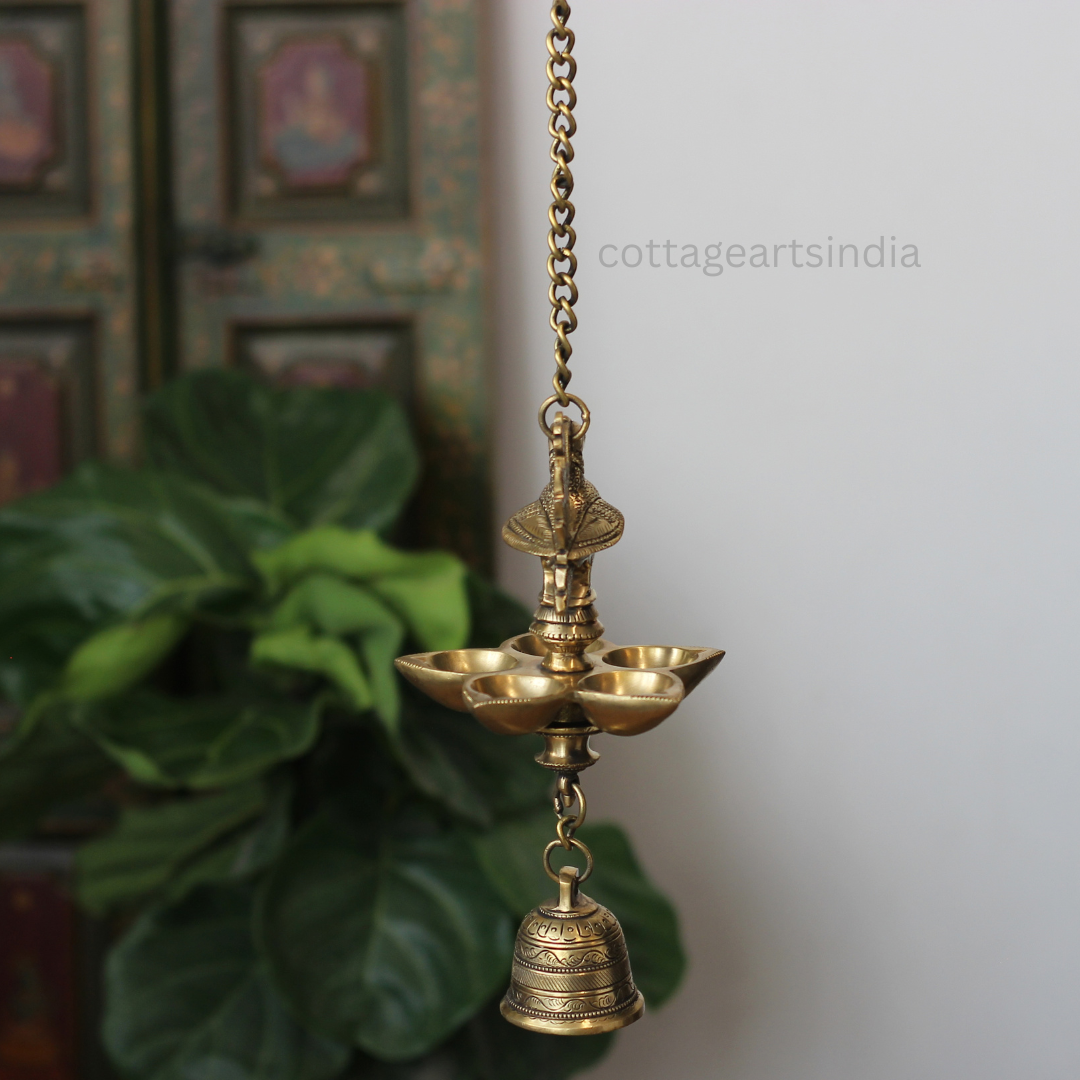 Handcrafted Brass Hanging Diya with Bell