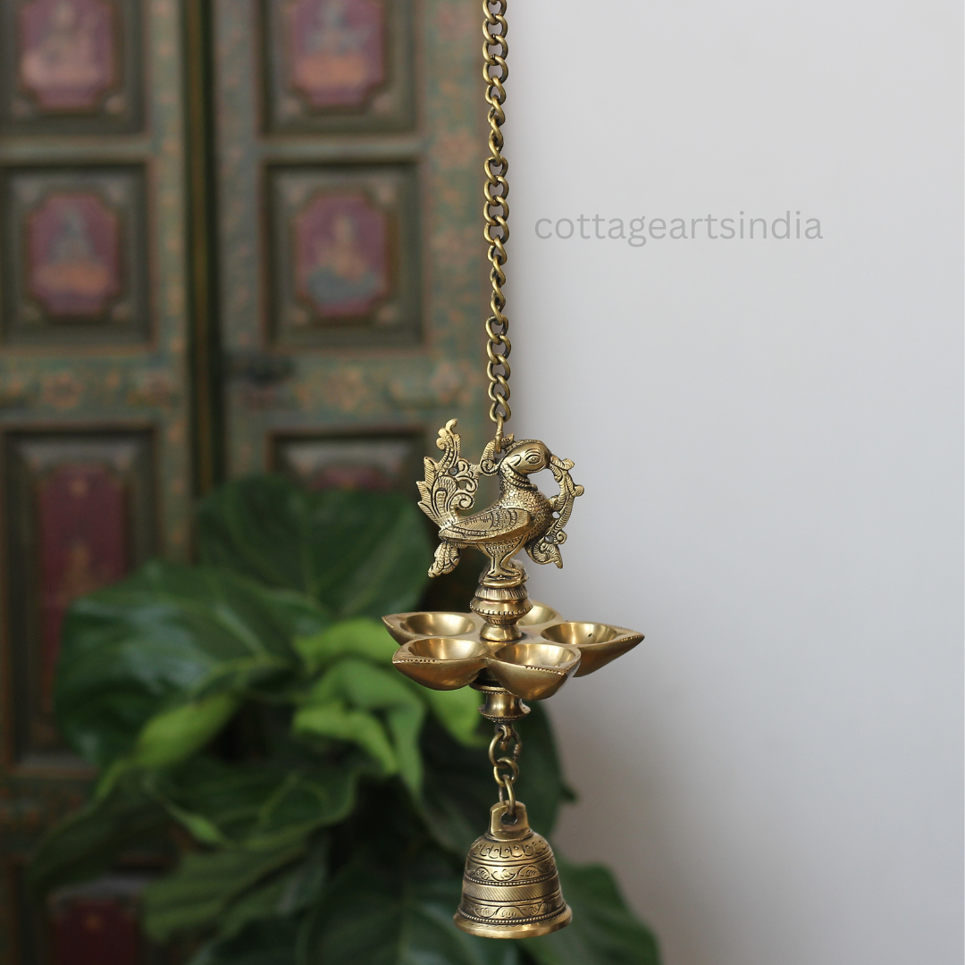 Handcrafted Brass Hanging Diya with Bell
