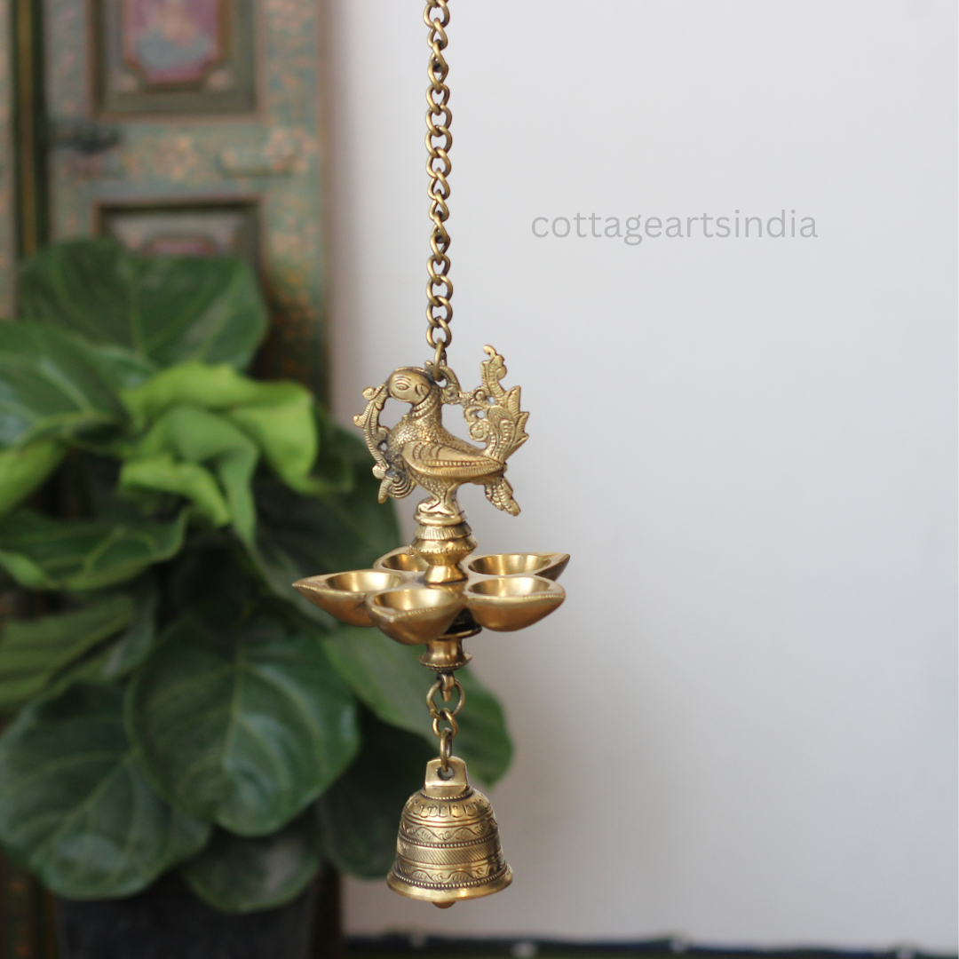 Handcrafted Brass Hanging Diya with Bell