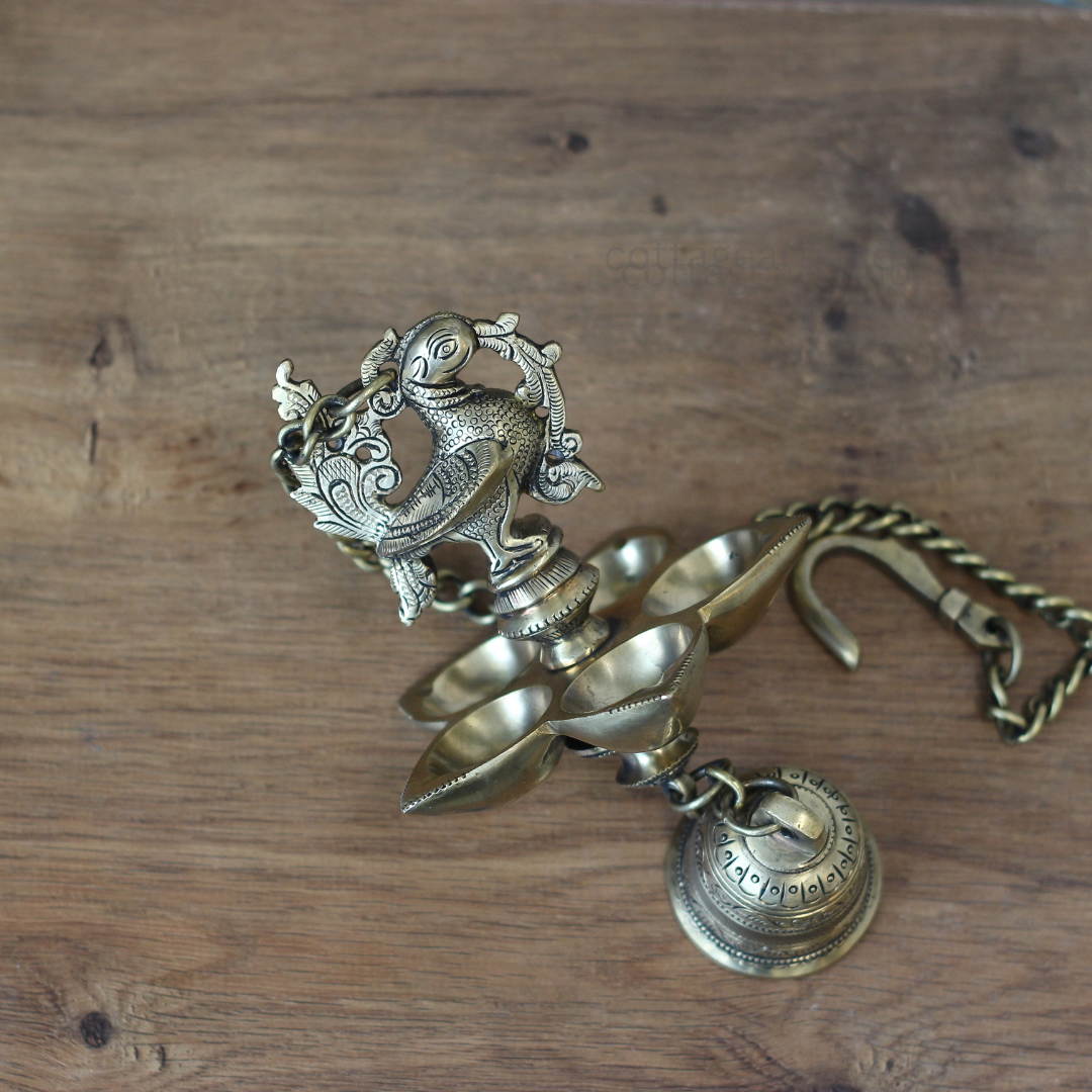 Handcrafted Brass Hanging Diya with Bell