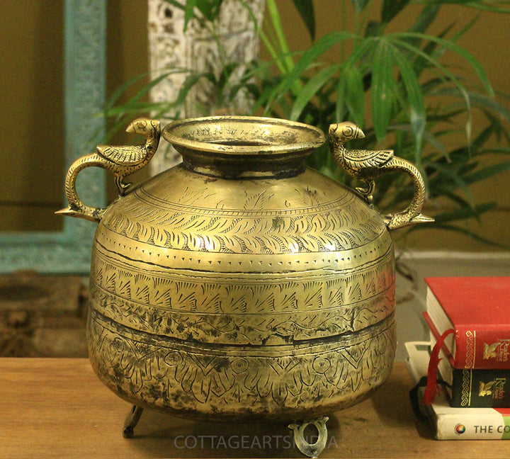 Brass Vintage Carved Planter