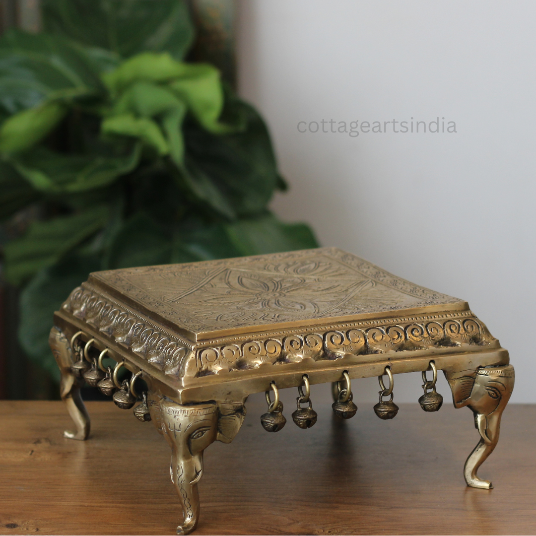 Handcrafted Brass Chowki with Lotus Engraving