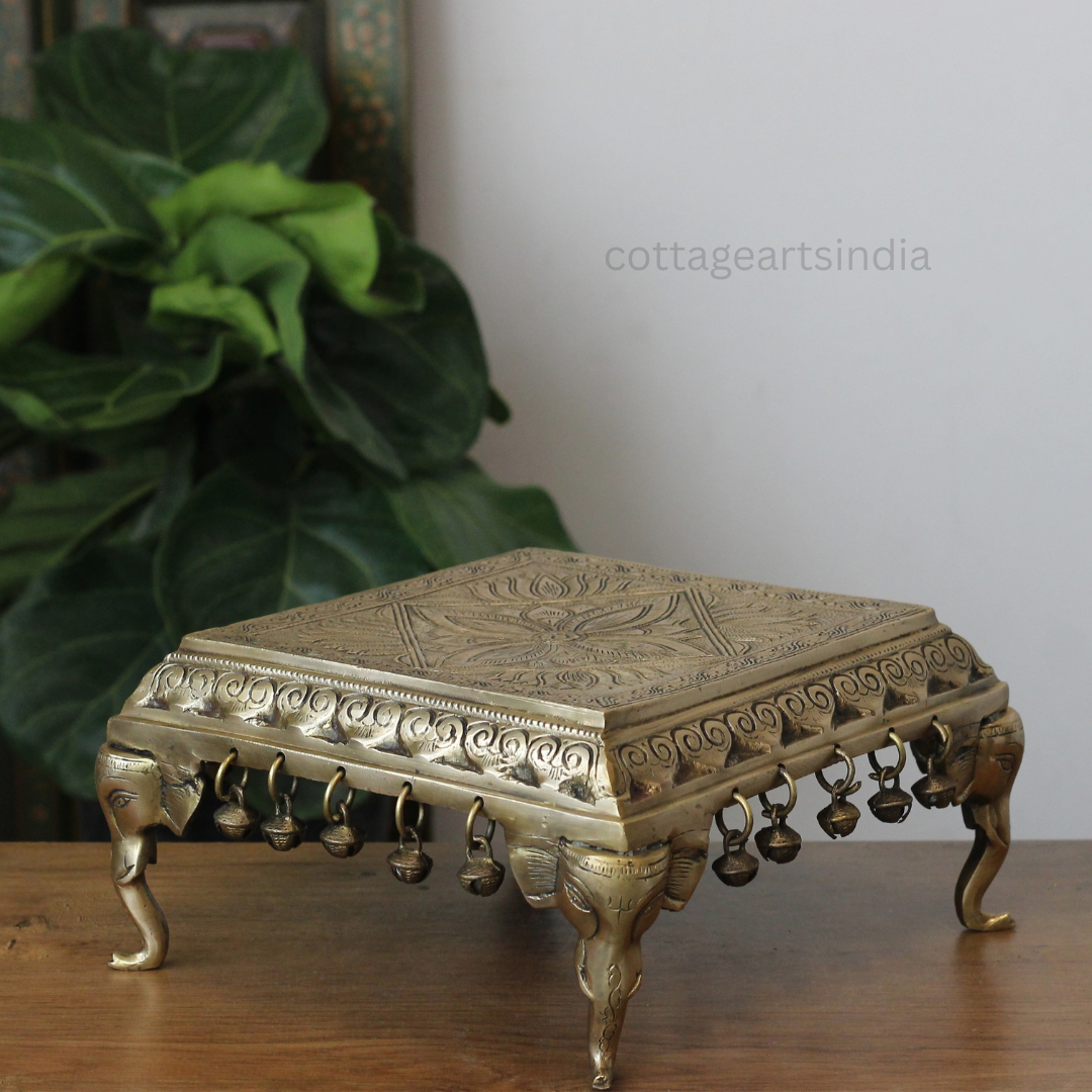 Handcrafted Brass Chowki with Lotus Engraving