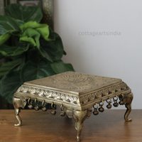 Handcrafted Brass Chowki with Lotus Engraving