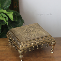 Handcrafted Brass Chowki with Lotus Engraving