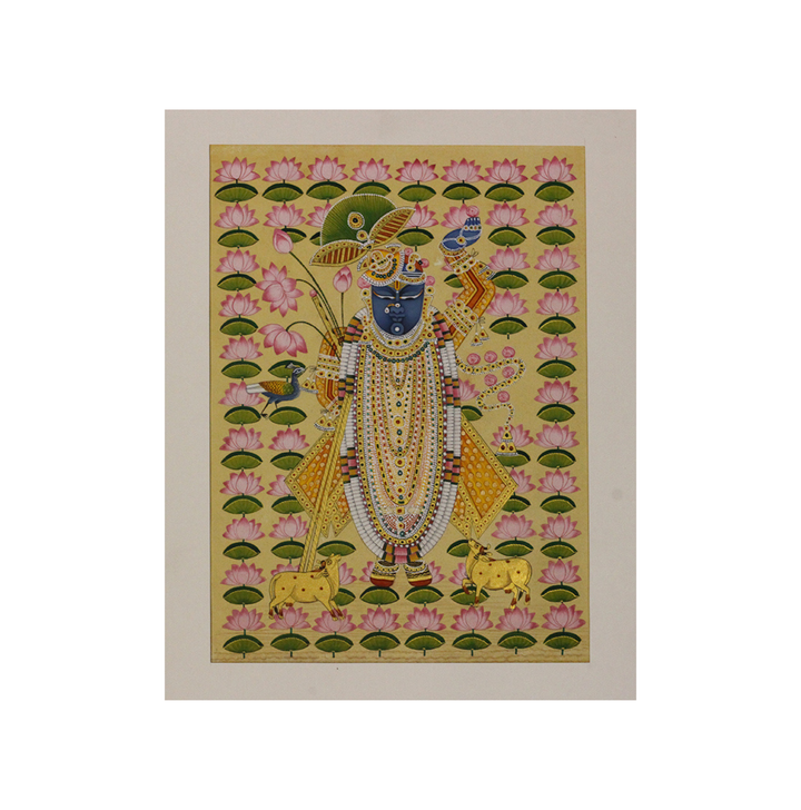 Sacred Shrinathji Pichwai Painting with Gold Accents on Paper