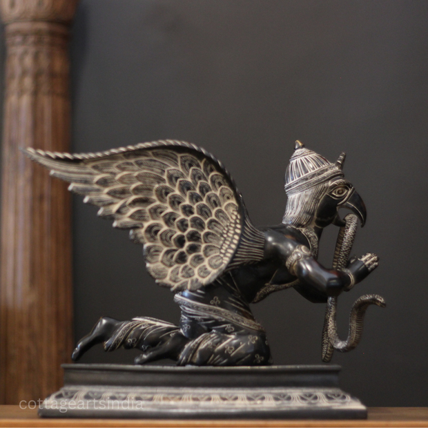 Black Antique Brass Garuda Statue | Handcrafted Garuda Idol with Wings