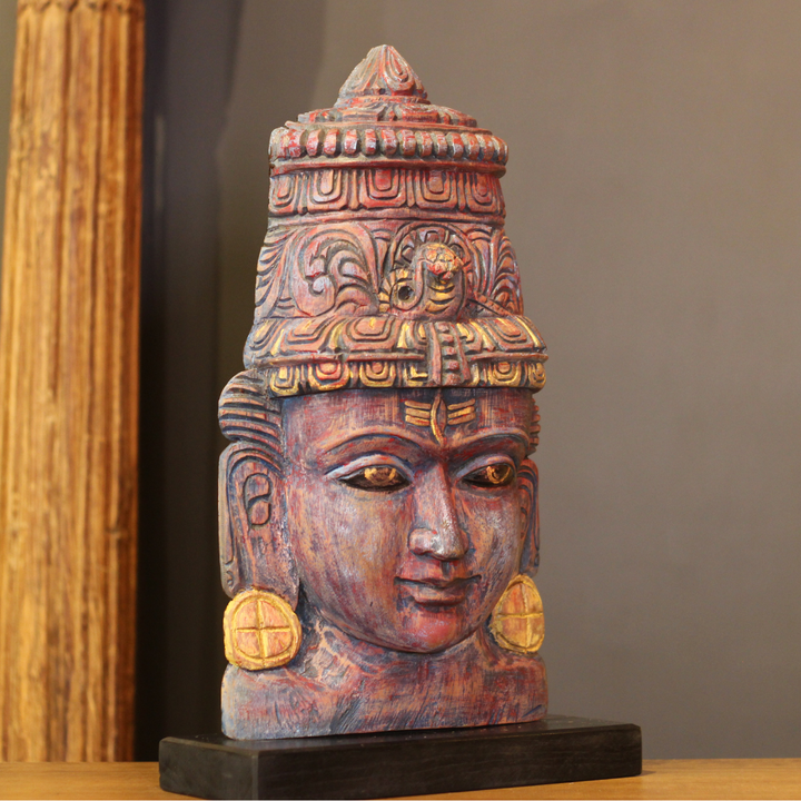 Wooden Shiva Mask on Stand