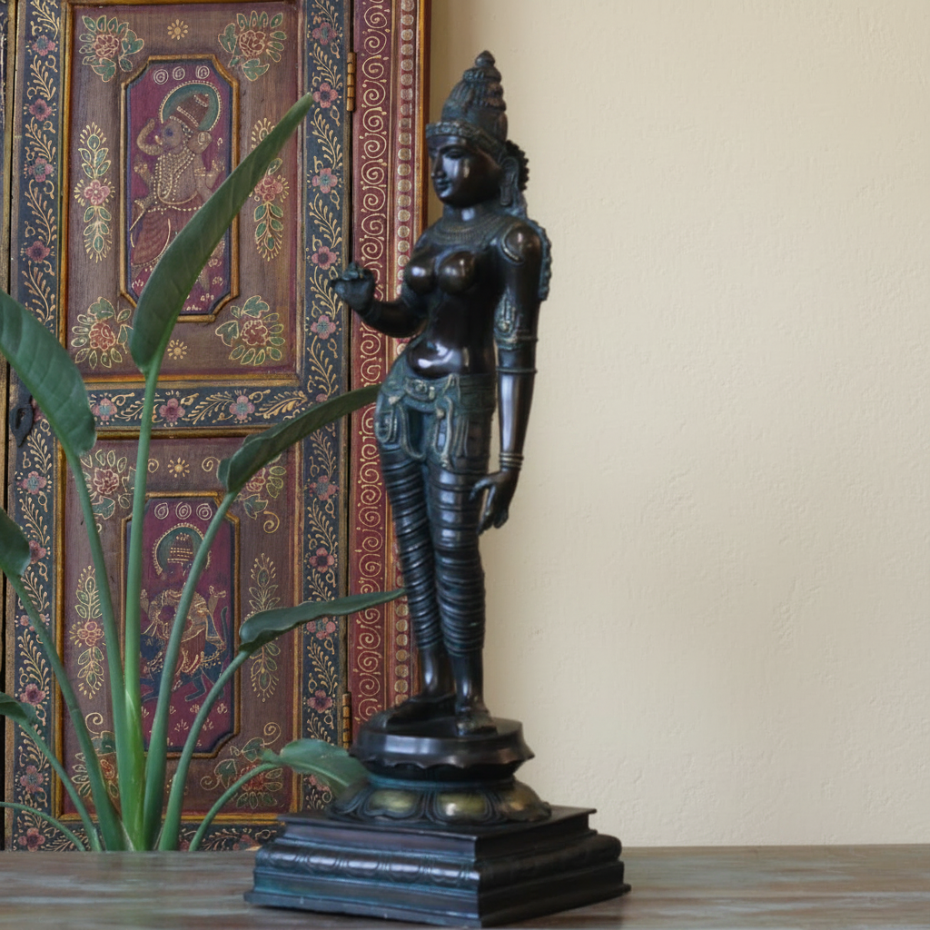 Standing Parvati Brass Sculpture 24"| Chola Style Spiritual Art