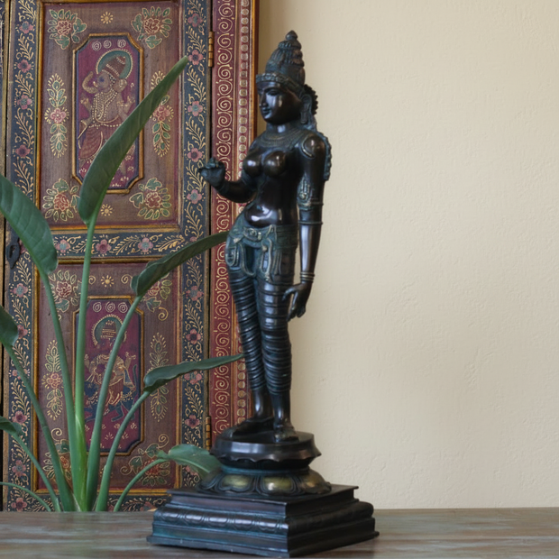 Standing Parvati Brass Sculpture 24"| Chola Style Spiritual Art