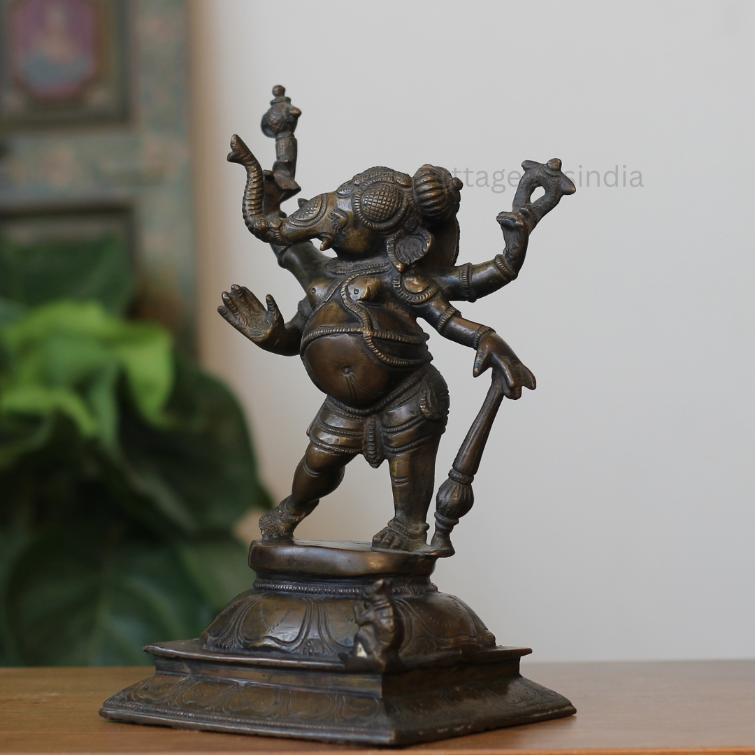 Handcrafted Brass Dancing Ganesha Idol – Antique Brass Finish
