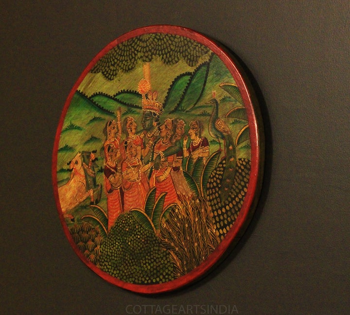 Miniature Painting on Wood -Krishna in Vrindavan