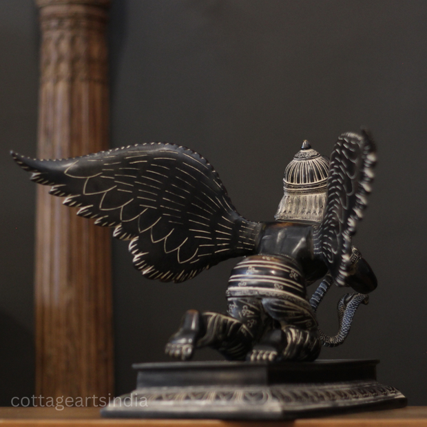 Black Antique Brass Garuda Statue | Handcrafted Garuda Idol with Wings