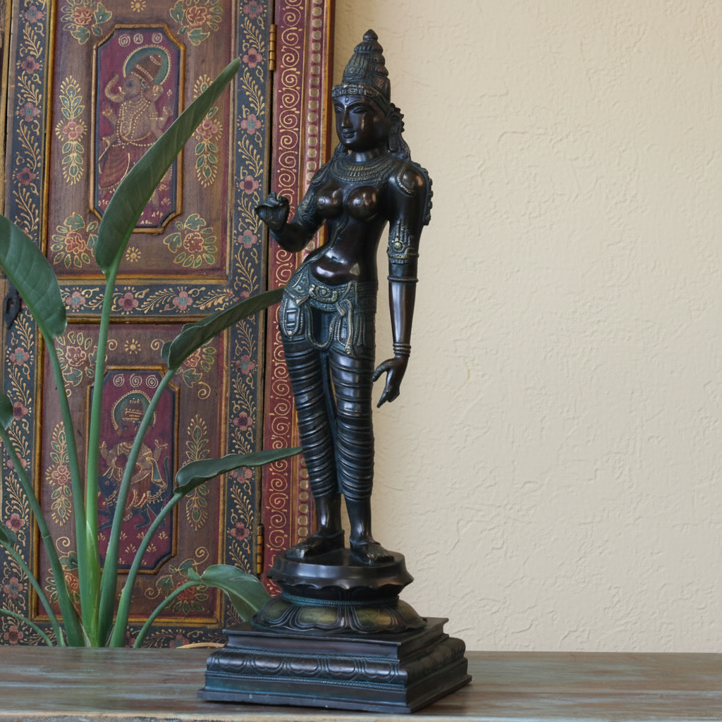 Standing Parvati Brass Sculpture 24"| Chola Style Spiritual Art