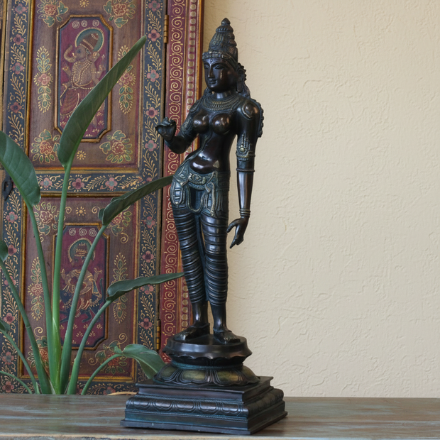 Standing Parvati Brass Sculpture 24"| Chola Style Spiritual Art