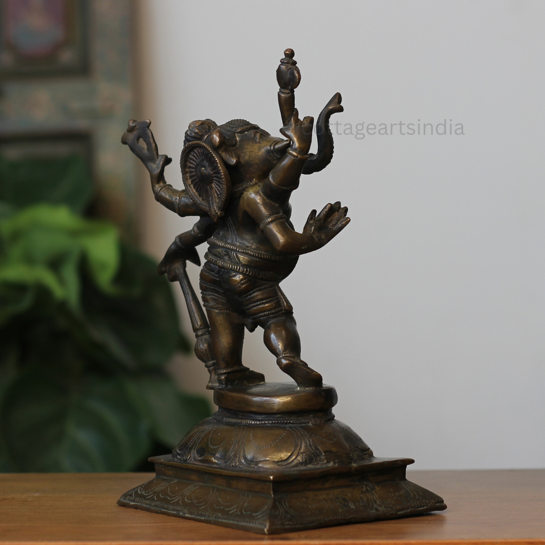 Handcrafted Brass Dancing Ganesha Idol – Antique Brass Finish