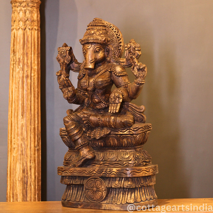 Hand-Carved Wooden Varaha Avatar Statue – Lord Vishnu Boar Incarnation