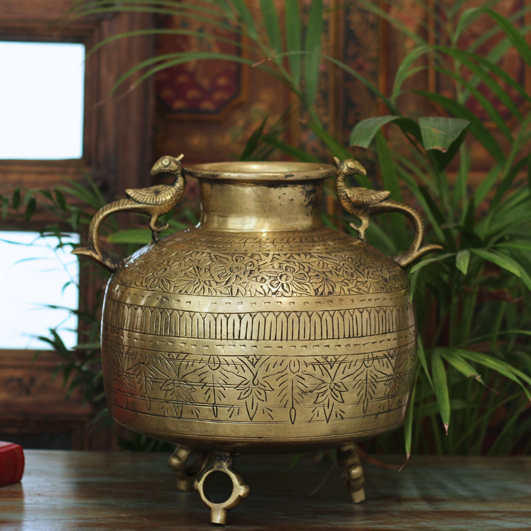 Brass Vintage Carved Planter
