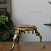 Handcrafted Round Brass Chowki with Elephant Legs – Antique Finish