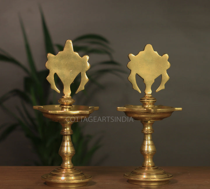 Brass Shankh Chakra Oil Lamp-Pair