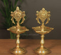 Brass Shankh Chakra Oil Lamp-Pair