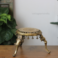 Handcrafted Round Brass Chowki with Elephant Legs – Antique Finish