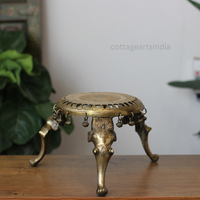 Handcrafted Round Brass Chowki with Elephant Legs – Antique Finish