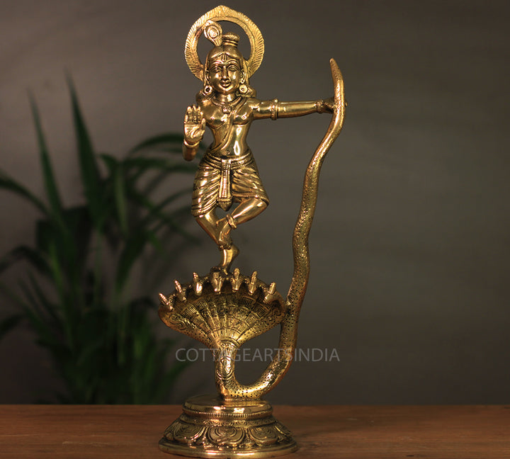 Brass Krishna Idol on Serpent