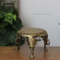 Handcrafted Round Brass Chowki with Elephant Legs – Antique Finish