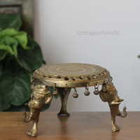 Handcrafted Round Brass Chowki with Elephant Legs – Antique Finish