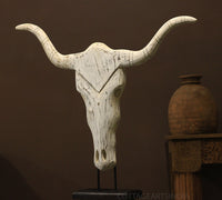 Wooden Longhorn Mask Rustic White