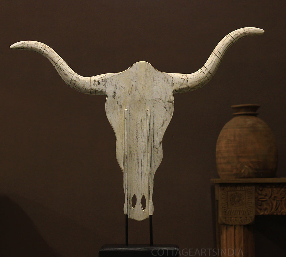 Wooden Longhorn Mask Rustic White