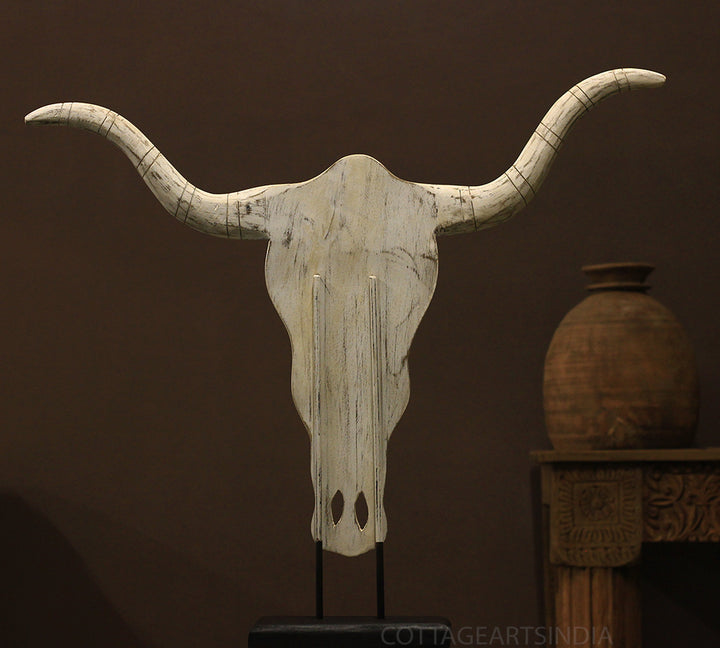 Wooden Longhorn Mask Rustic White