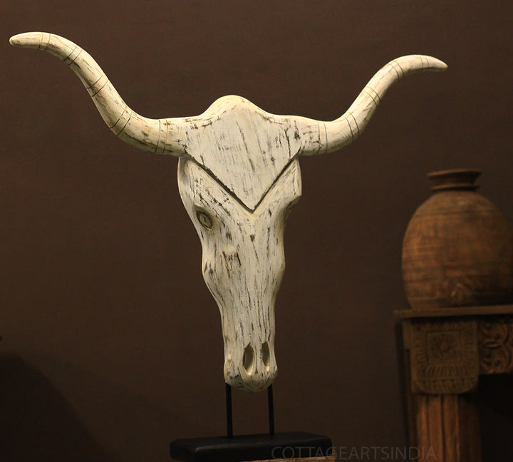 Wooden Longhorn Mask Rustic White