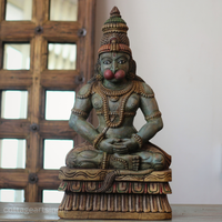 Handcrafted 23 " Wooden Hanuman in Meditative Posture