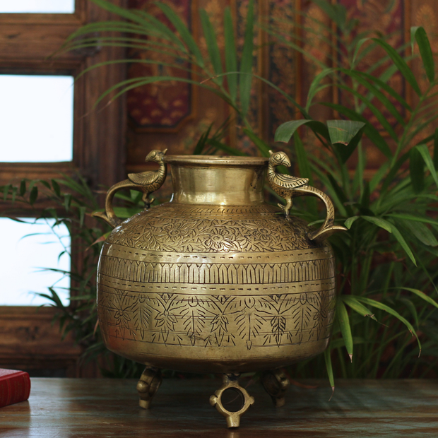 Brass Vintage Carved Planter