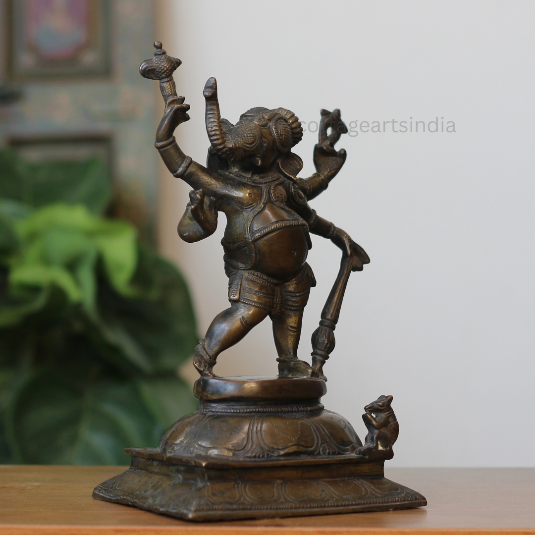Handcrafted Brass Dancing Ganesha Idol – Antique Brass Finish