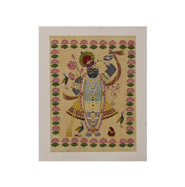 Sacred Shrinathji Pichwai Painting with Gold Accents on Paper