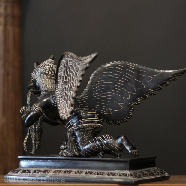 Black Antique Brass Garuda Statue | Handcrafted Garuda Idol with Wings