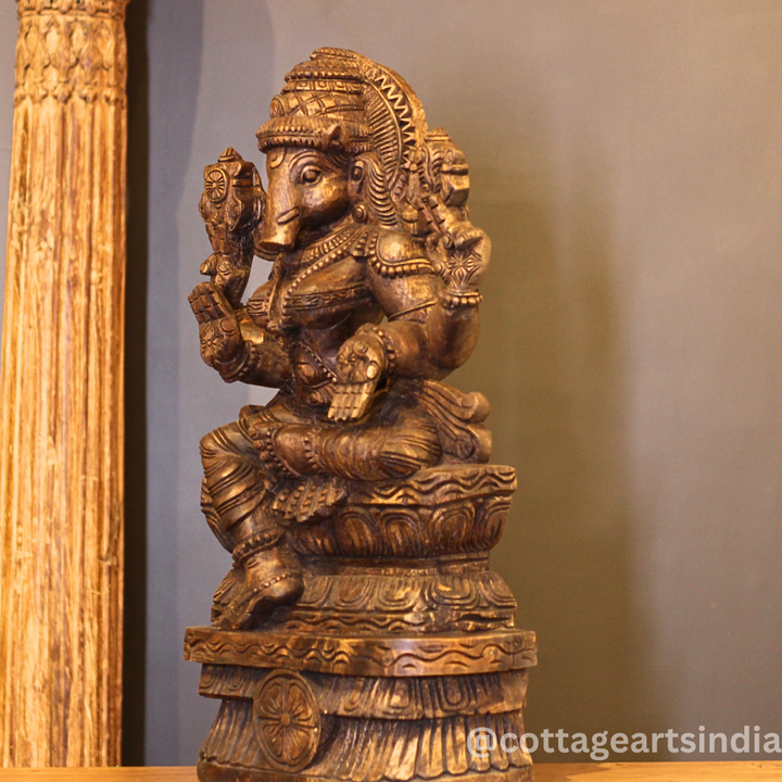 Hand-Carved Wooden Varaha Avatar Statue – Lord Vishnu Boar Incarnation