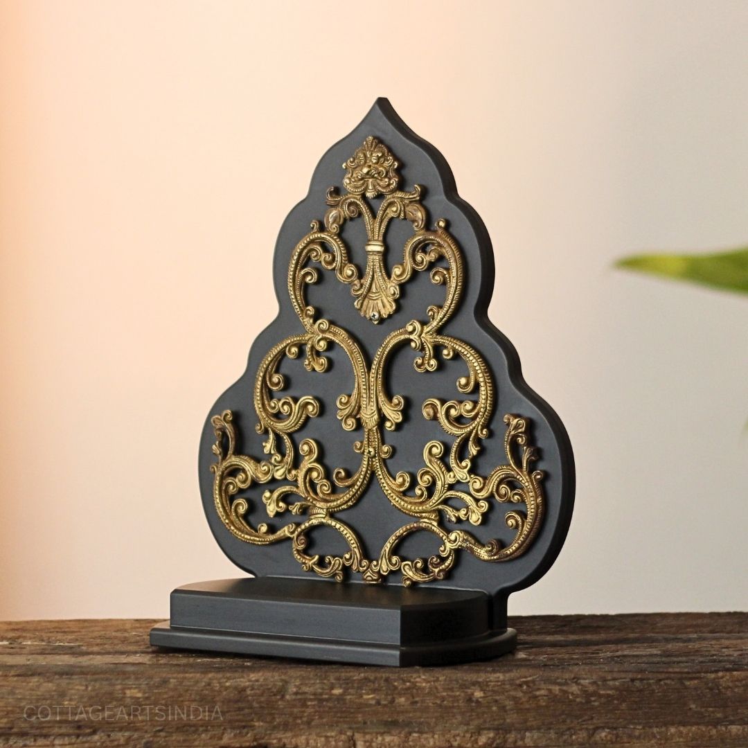 Kirtimukha Throne in Wood & Brass | Handcrafted Decorative Pedestal