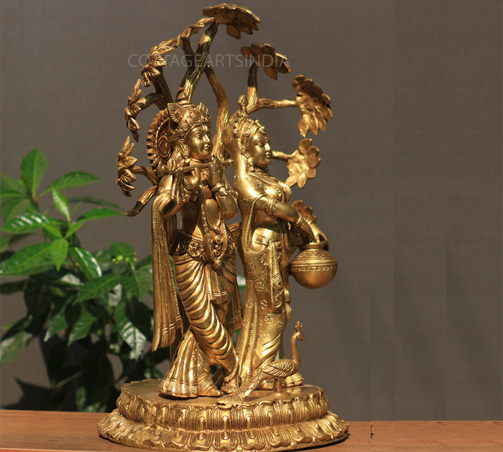 Brass Radha krishna Idol with Tree 21"