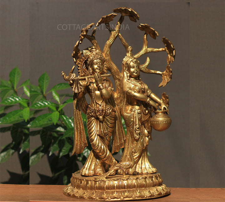 Brass Radha krishna Idol with Tree 21"