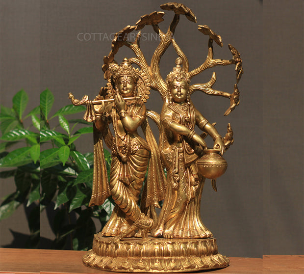Brass Radha krishna Idol with Tree 21"